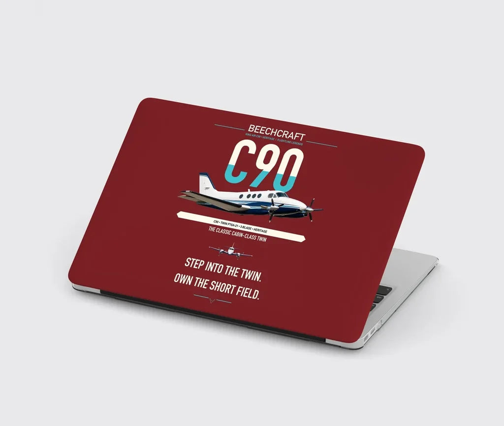 Beechcraft King Air C90 design on dark red MacBook case