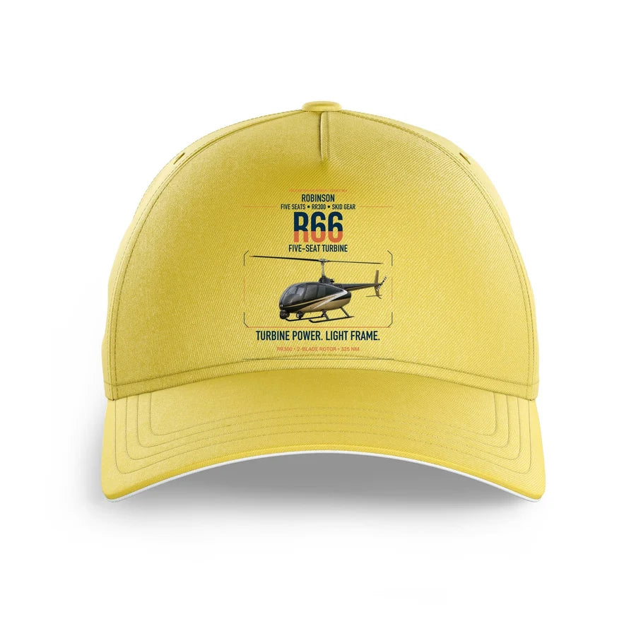 Robinson R66 design on yellow printed hat