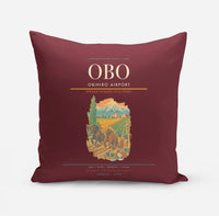 Thumbnail for Obihiro Airport (OBO) design on dark red pillow