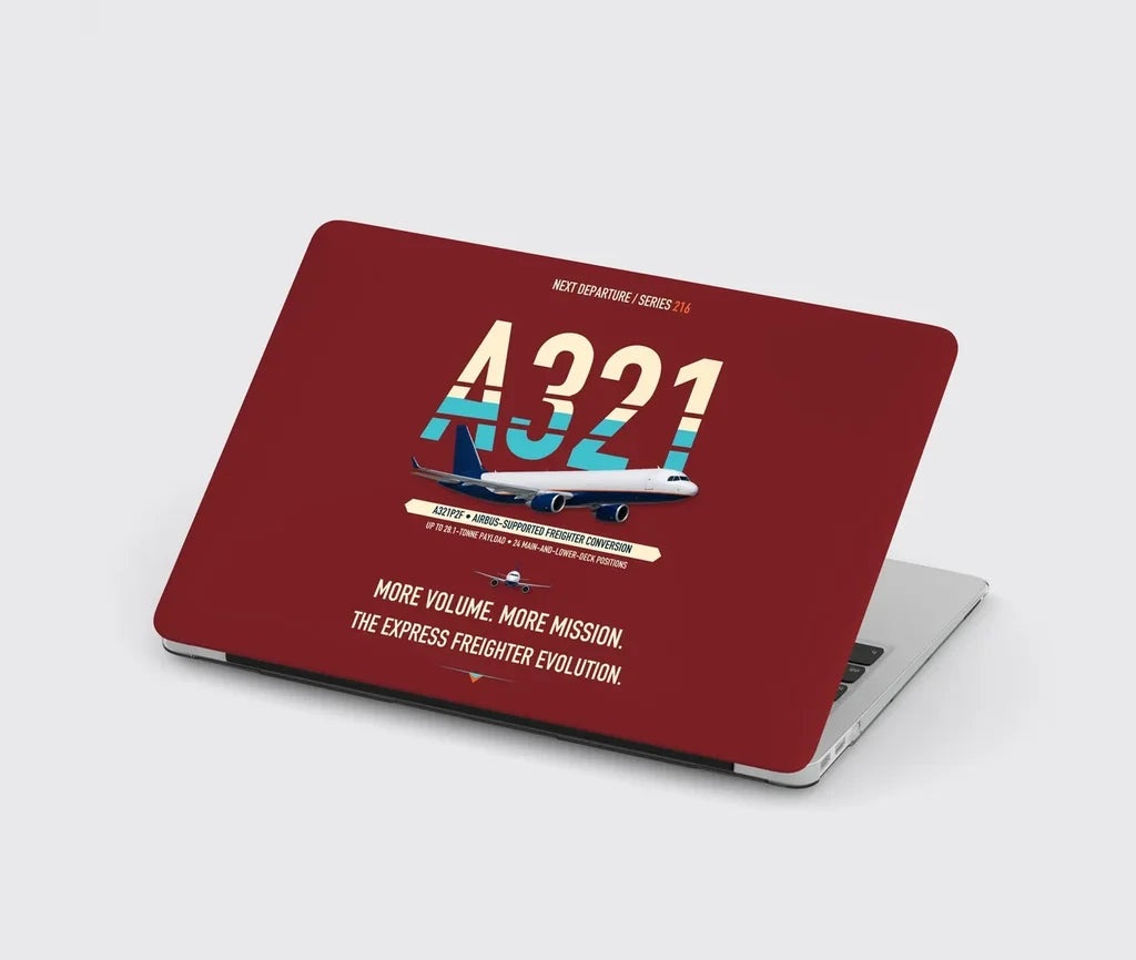 Airbus A321P2F design on dark red MacBook case