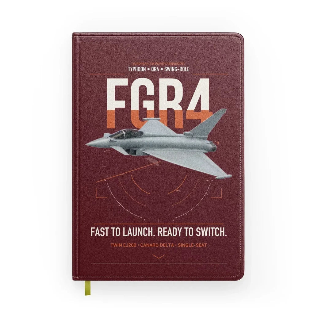 Eurofighter Typhoon FGR4 design on dark red notebook