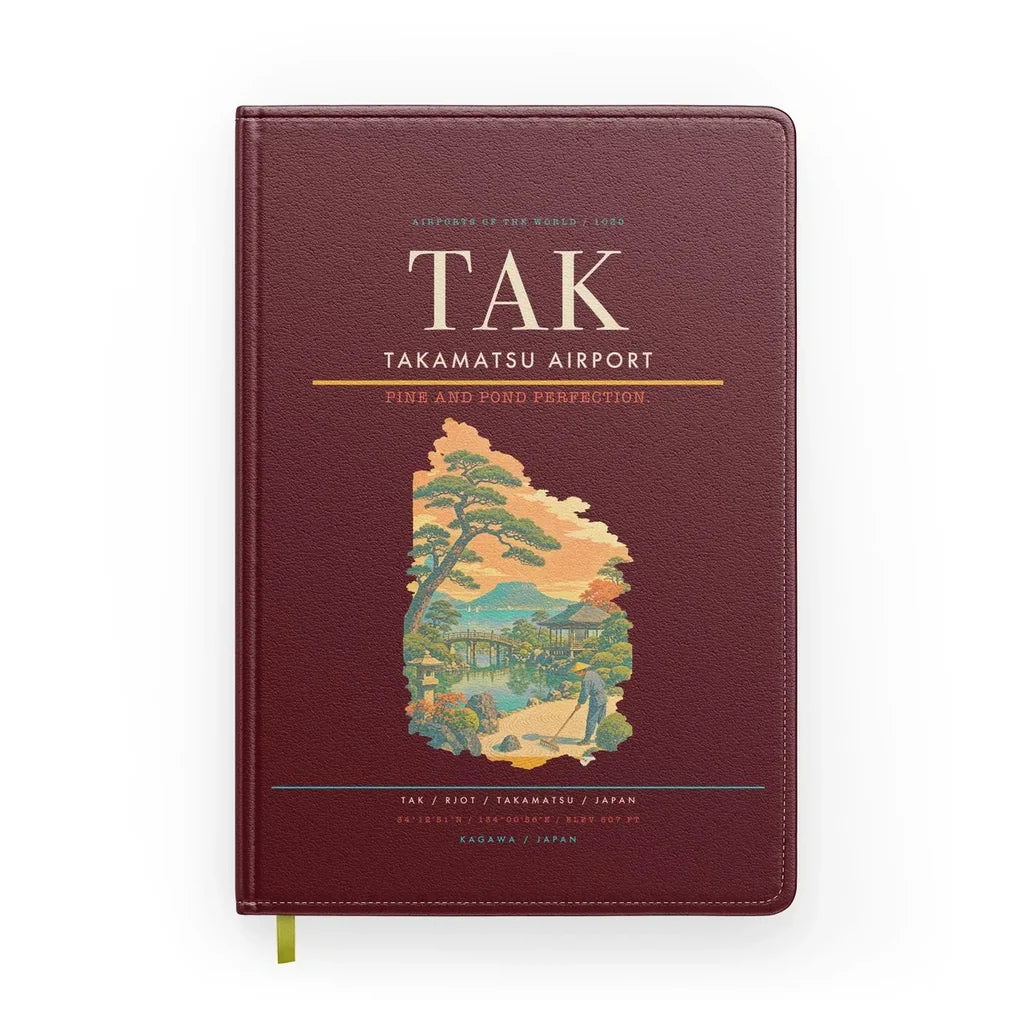 Takamatsu Airport (TAK) design on dark red notebook