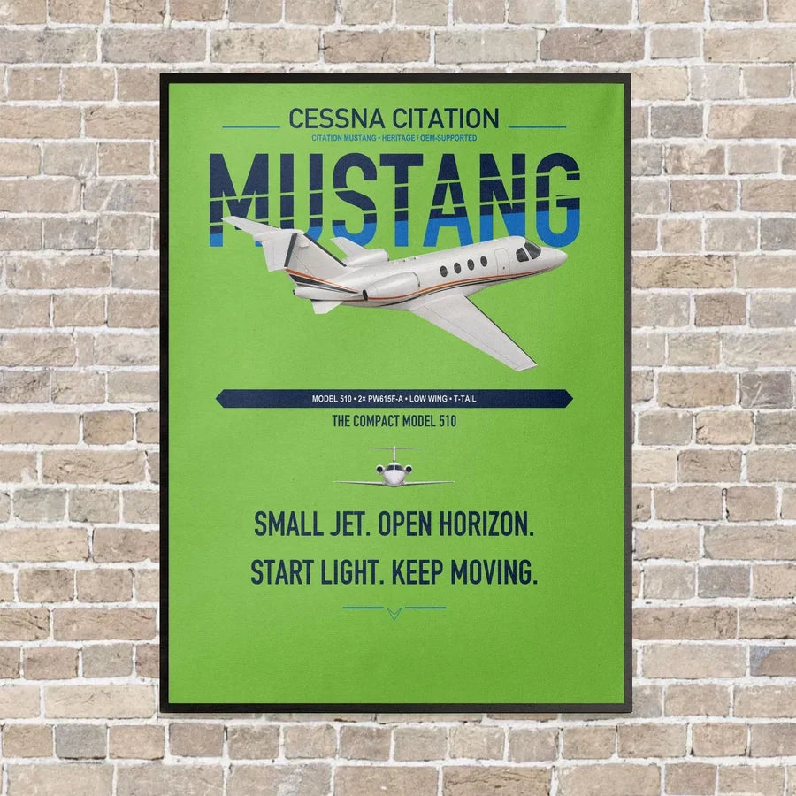 Cessna Citation Mustang vertical canvas print - framed - light green background