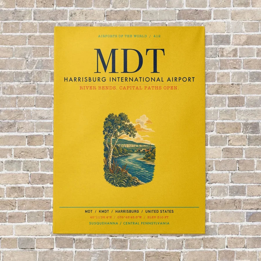 Harrisburg International Airport MDT vertical canvas print - no frame - yellow background