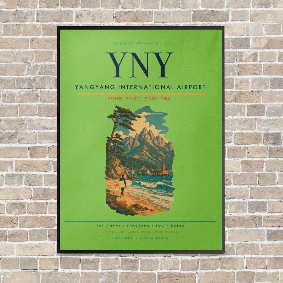 Yangyang International Airport YNY vertical canvas print - framed - light green background