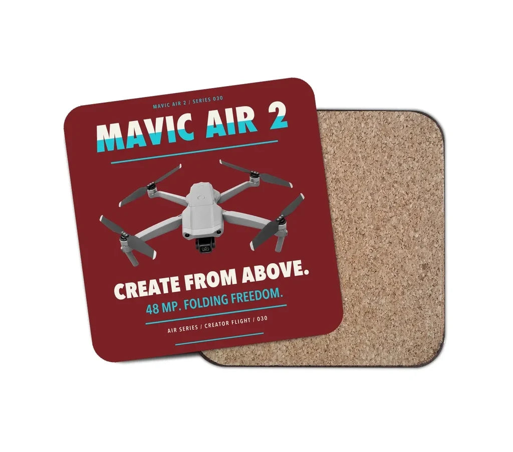 DJI Mavic Air 2 design on dark red 1 piece coaster