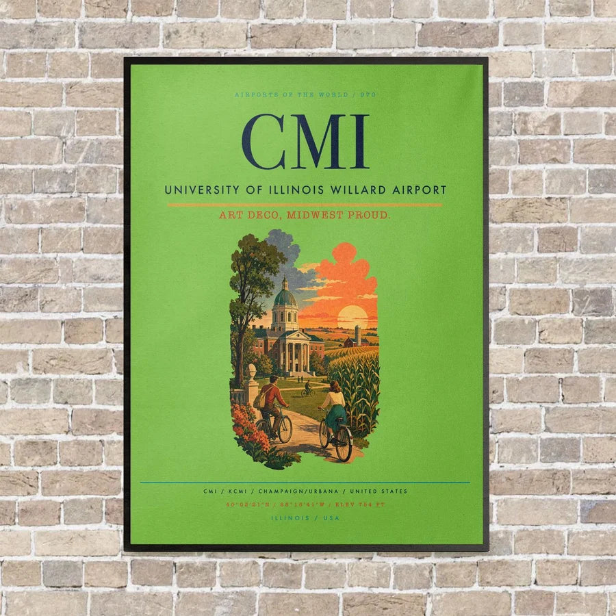 University of Illinois Willard Airport CMI vertical canvas print - framed - light green background