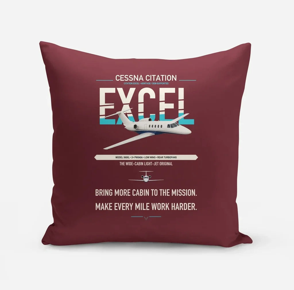 Cessna Citation Excel design on dark red pillow