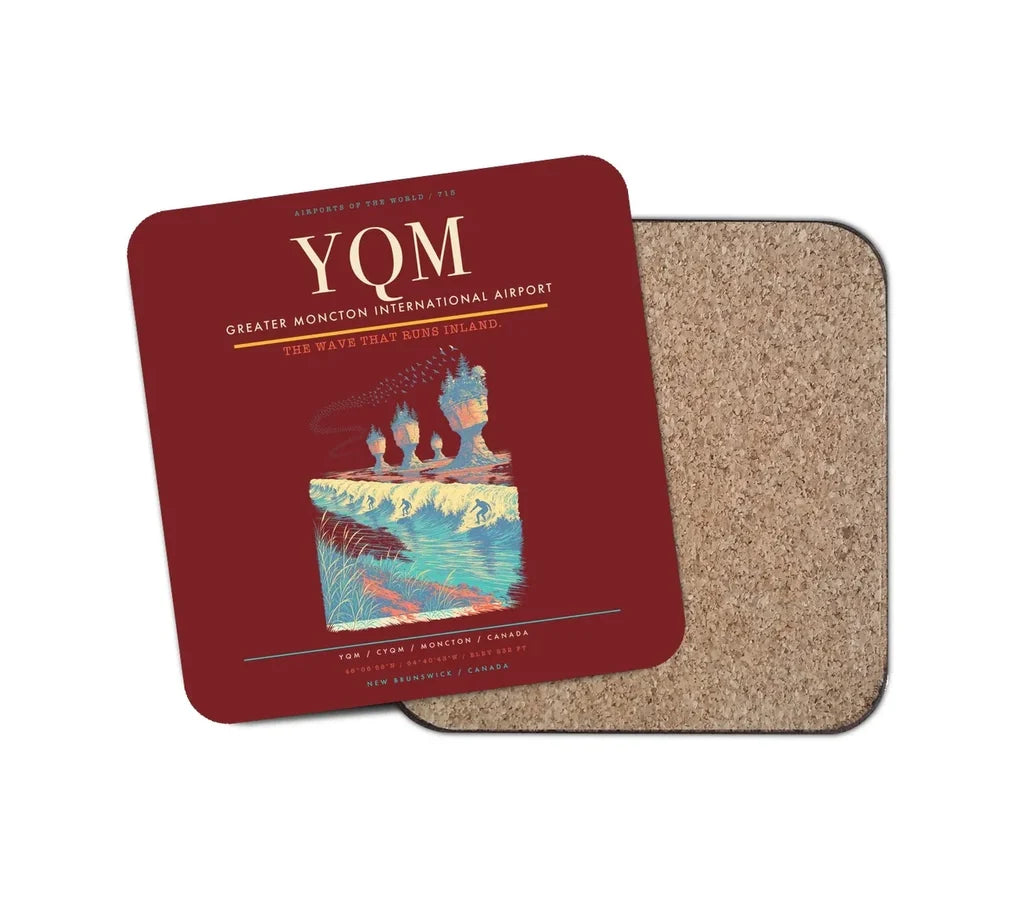 Greater Moncton International Airport (YQM) design on dark red 1 piece coaster