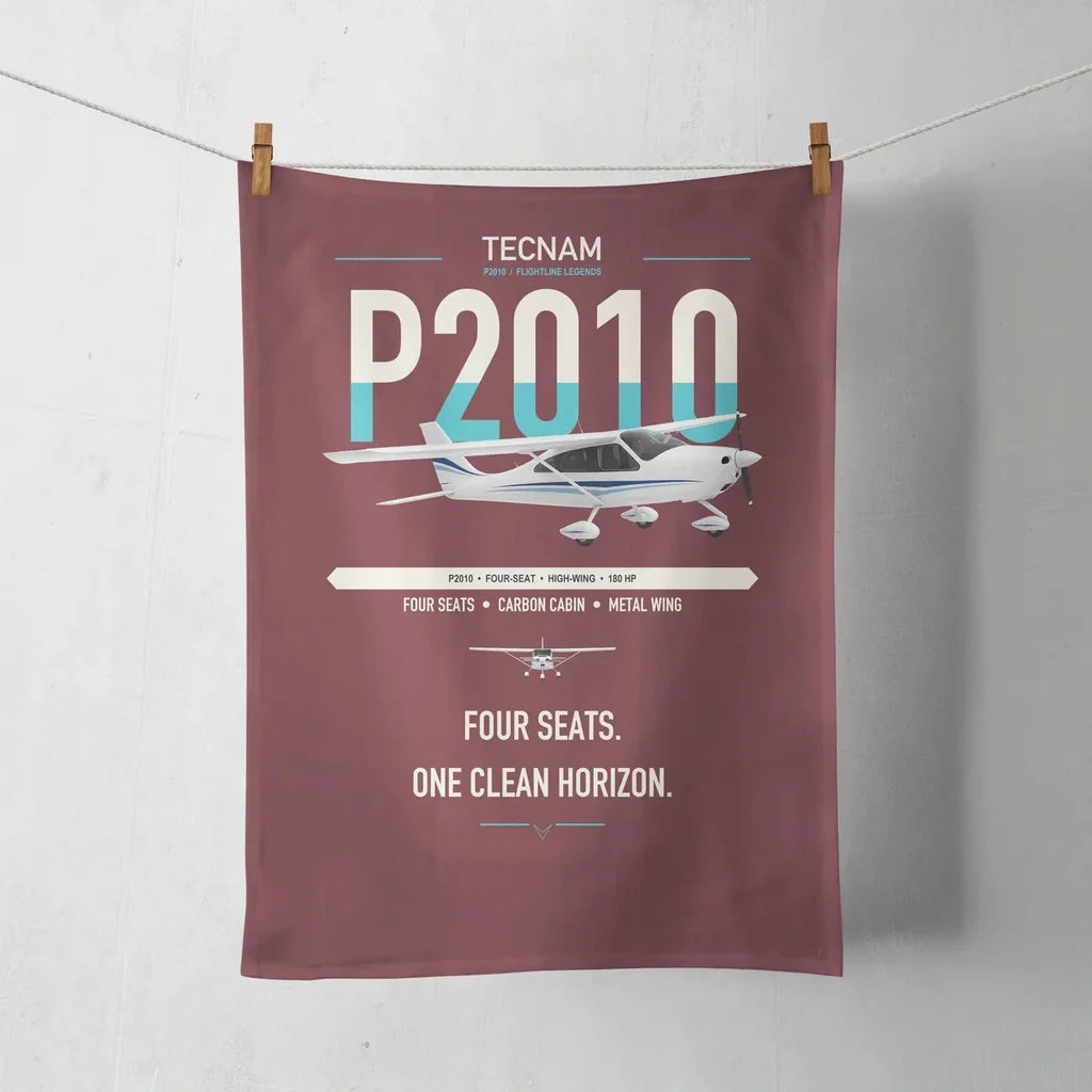 Tecnam P2010 design on dark red towel