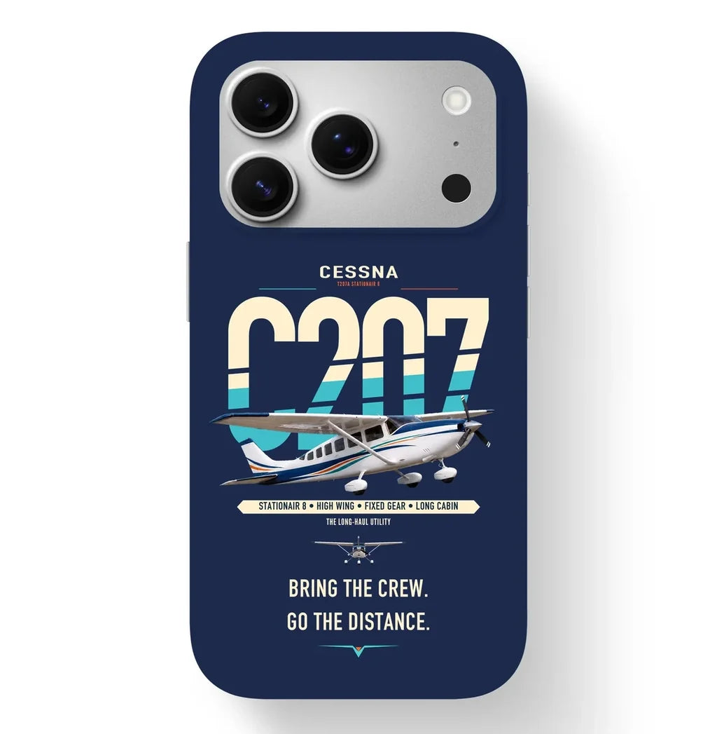 Cessna T207A Stationair 8 design on navy blue magsafe iphone case, for iPhone 17 Pro