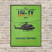 Thumbnail for Bell UH-1Y Venom vertical canvas print - framed - light green background