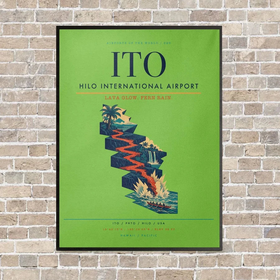 Hilo International Airport ITO vertical canvas print - framed - light green background