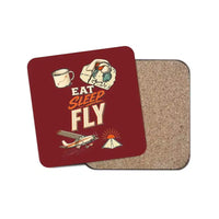 Thumbnail for Eat Sleep Fly V2 design on dark red 1 piece coaster