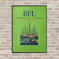 Thumbnail for Meadows Field BFL — Bakersfield vertical canvas print - framed - light green background