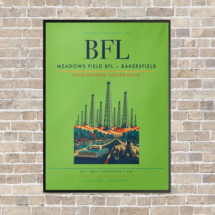 Meadows Field BFL — Bakersfield vertical canvas print - framed - light green background
