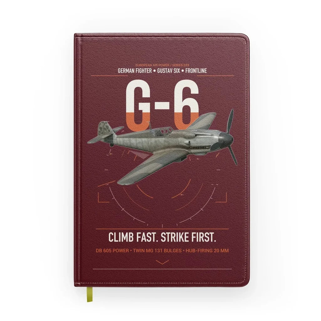 Messerschmitt Bf 109G-6 design on dark red notebook