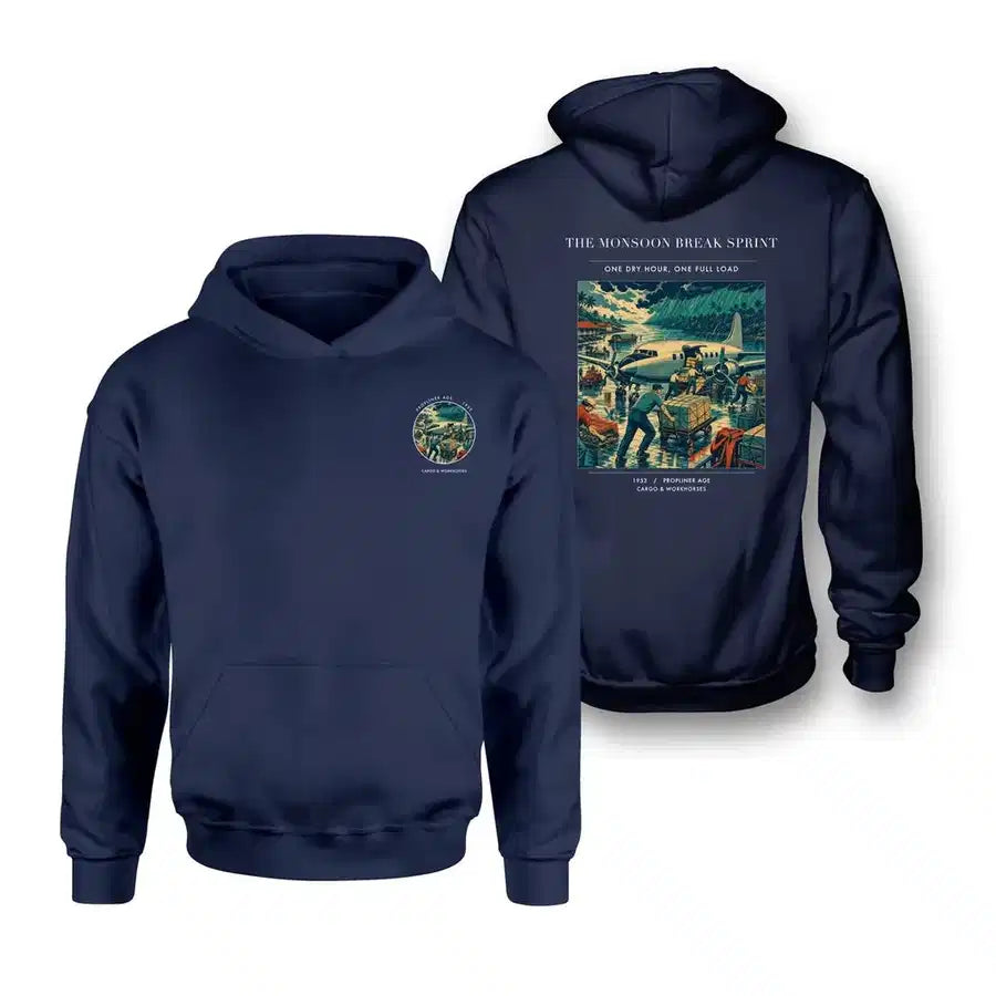 VINTAGE G4495 - The Monsoon Break Sprint - Double-Side Hoodie design on navyblue double side