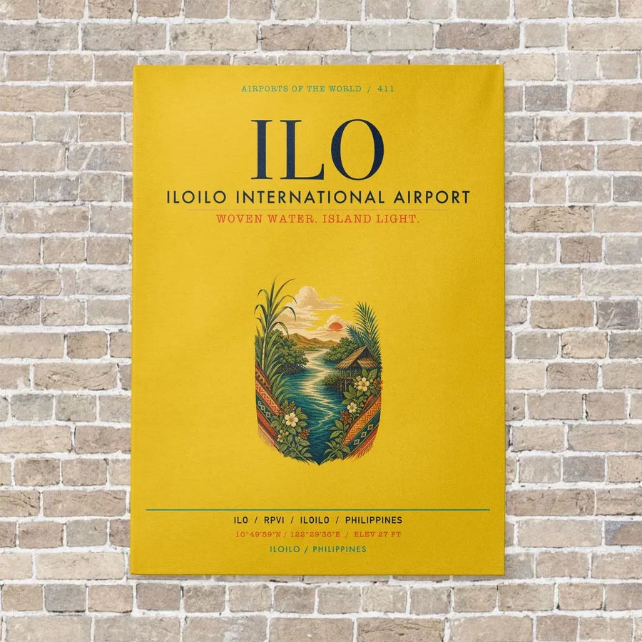 Iloilo International Airport ILO vertical canvas print - no frame - yellow background