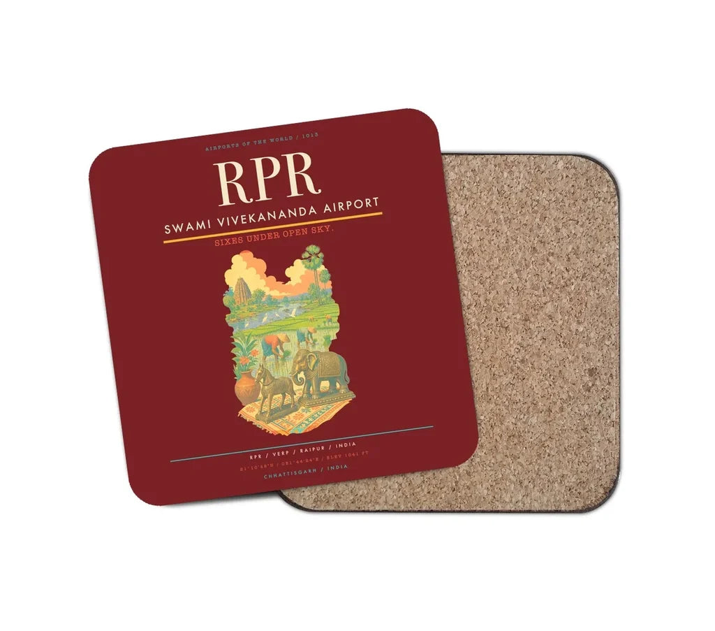 Swami Vivekananda Airport (RPR) design on dark red 1 piece coaster