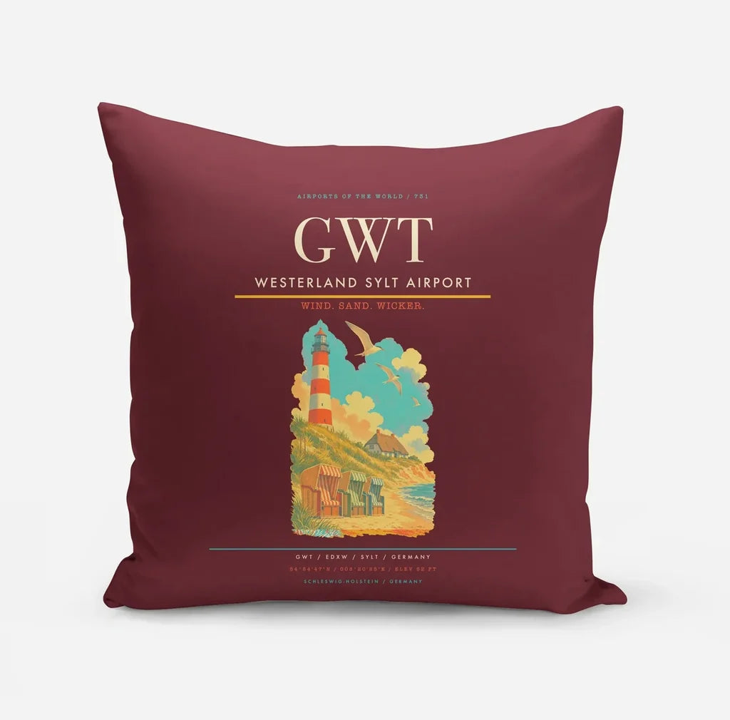 Westerland Sylt Airport (GWT) design on dark red pillow