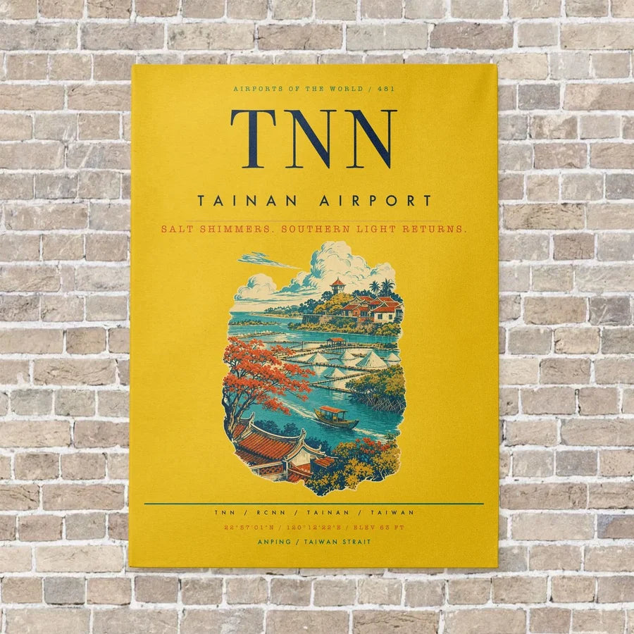 Tainan Airport TNN vertical canvas print - no frame - yellow background