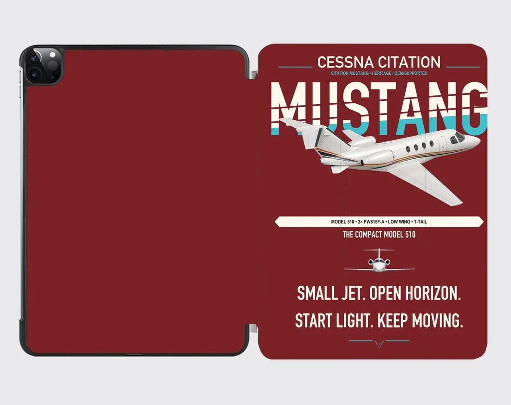 Cessna Citation Mustang design on dark red ipad tablet case