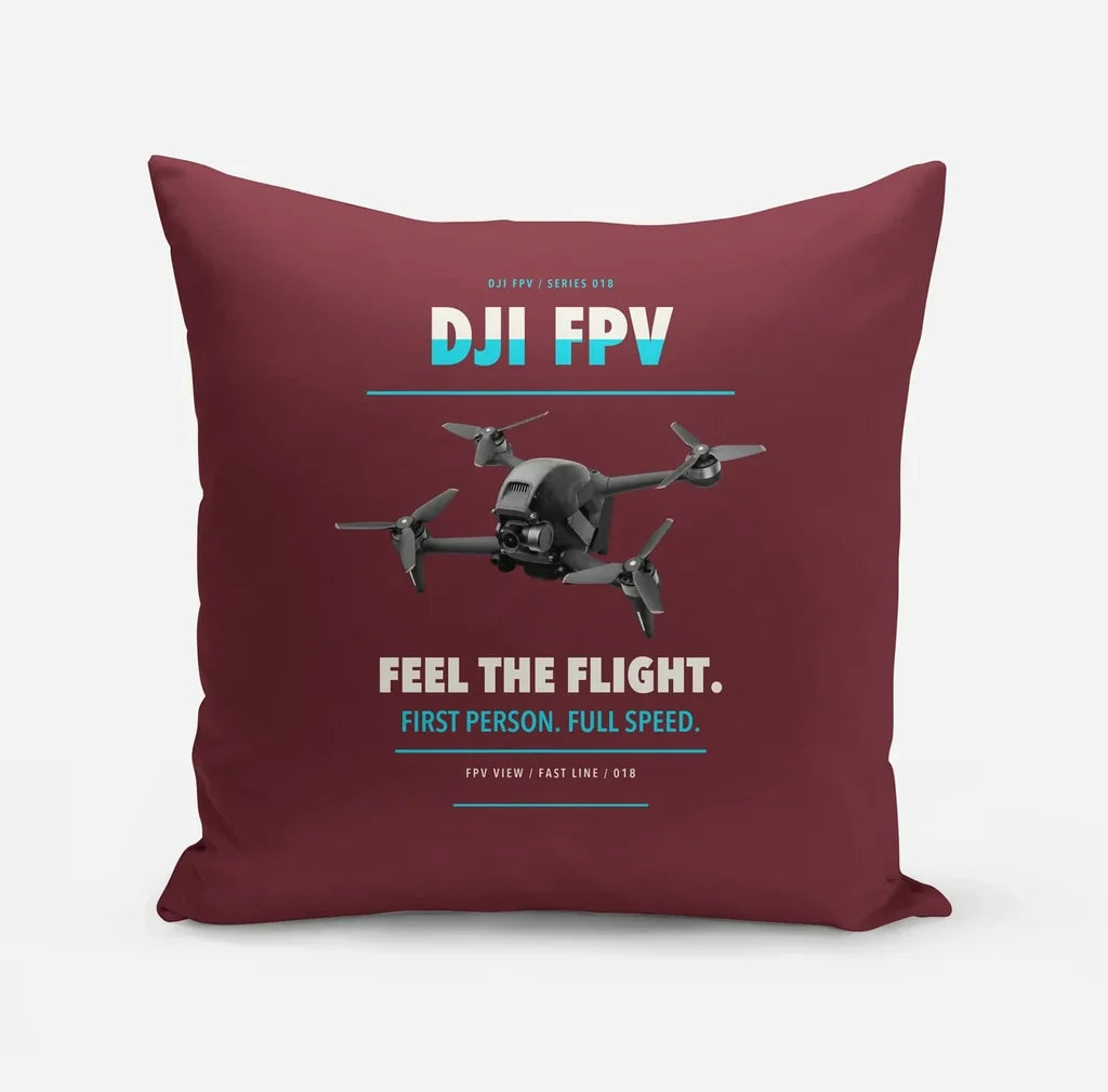 DJI FPV design on dark red pillow
