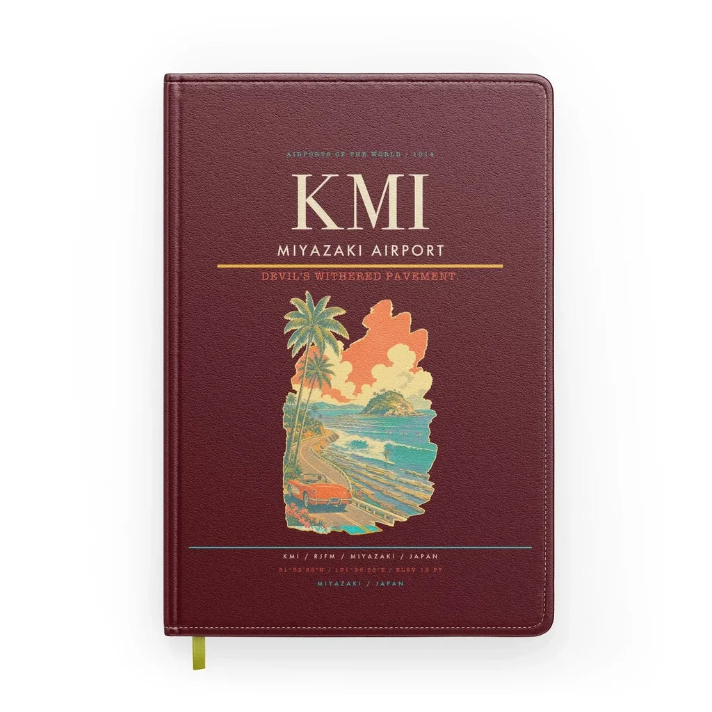 Miyazaki Airport (KMI) design on dark red notebook