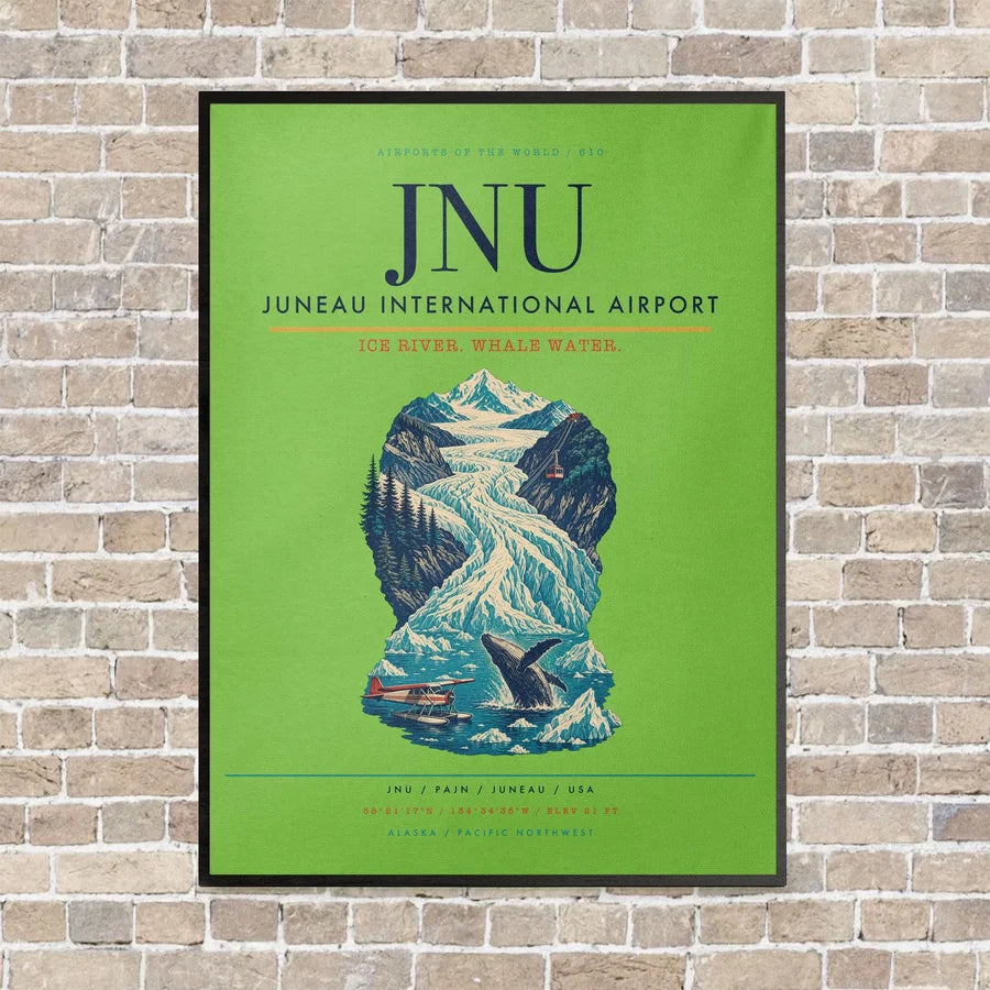 Juneau International Airport JNU vertical canvas print - framed - light green background
