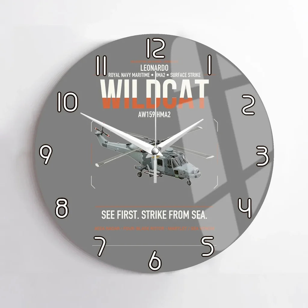 Leonardo AW159 Wildcat HMA2 design on gray no frame wall clock