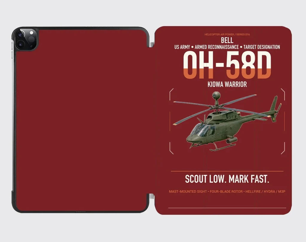 Bell OH-58D Kiowa Warrior design on dark red ipad tablet case
