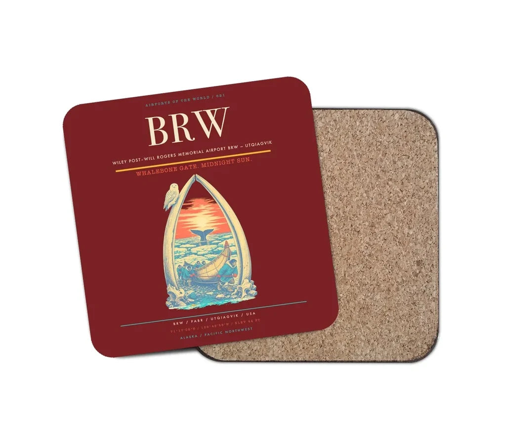 Wiley Post–Will Rogers Memorial Airport (BRW) design on dark red 1 piece coaster