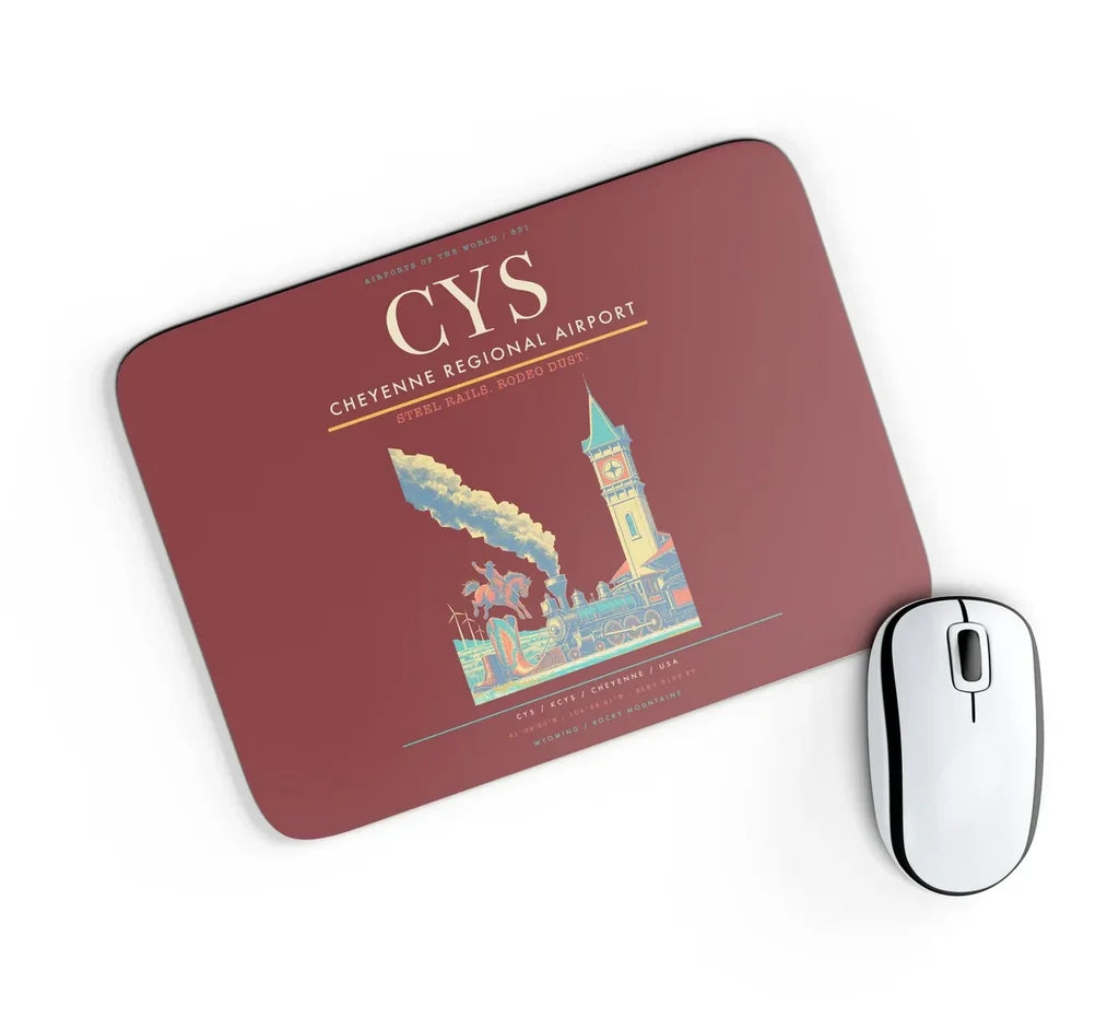 Cheyenne Regional Airport (CYS) design on dark red rectangle mouse pad