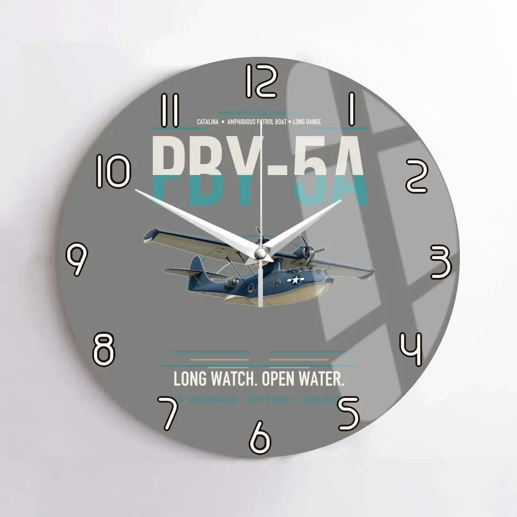 PBY-5A Catalina design on gray no frame wall clock
