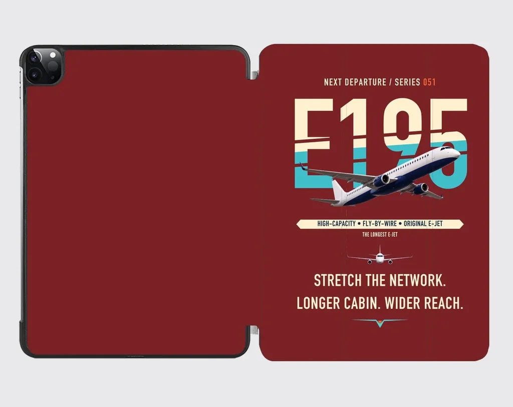 Embraer E195 design on dark red ipad tablet case