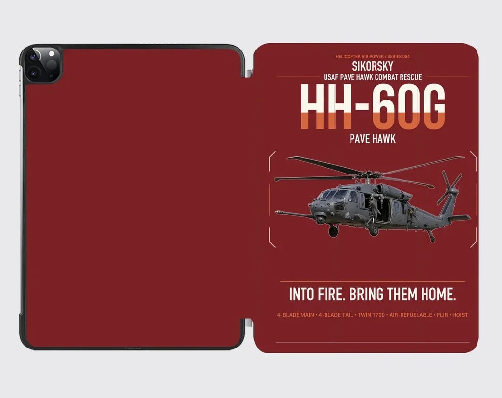 Sikorsky HH-60G Pave Hawk design on dark red ipad tablet case