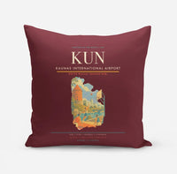 Thumbnail for Kaunas International Airport (KUN) design on dark red pillow
