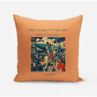 Thumbnail for VINTAGE G4214 - The Stairs To The Sky - Designed Pillows design on orange