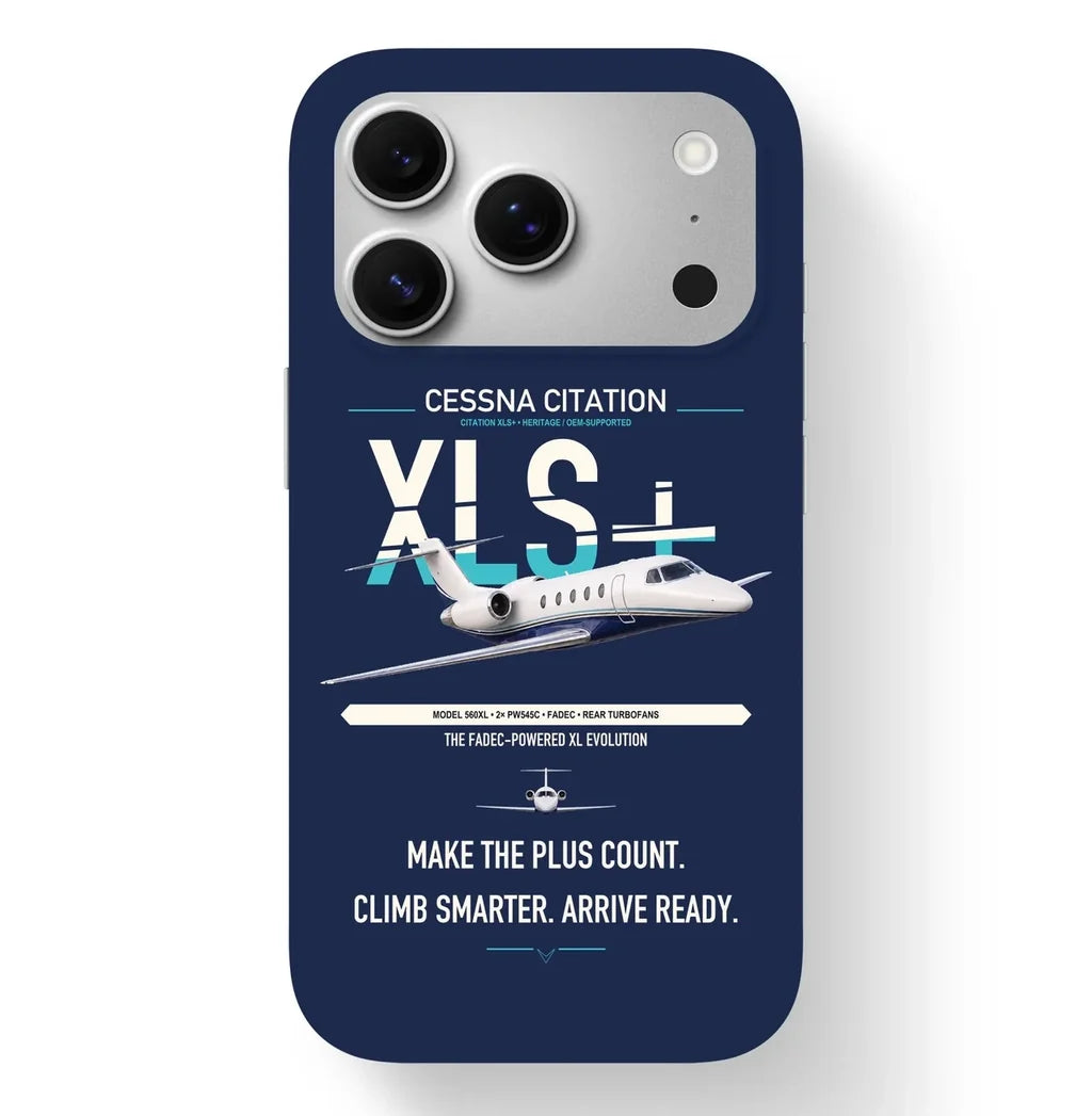 Cessna Citation XLSPlus design on navy blue magsafe iphone case, for iPhone 17 Pro