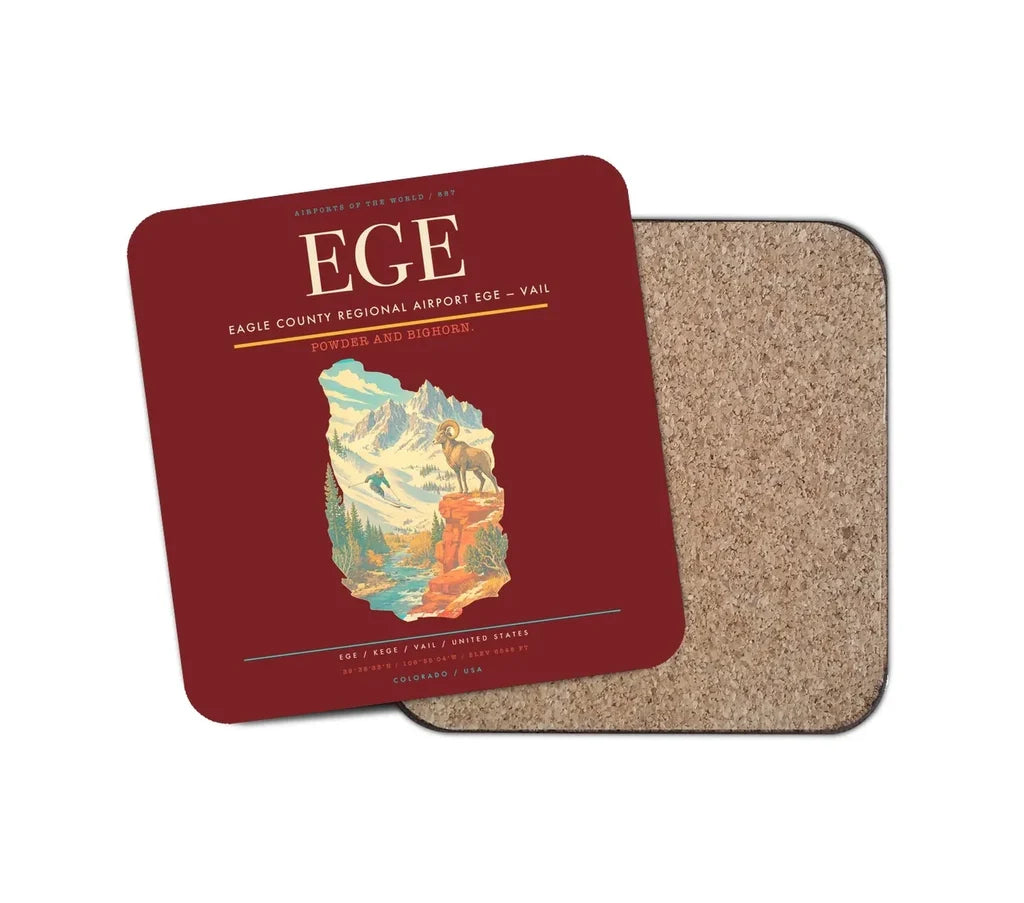 Eagle County Regional Airport (EGE) design on dark red 1 piece coaster