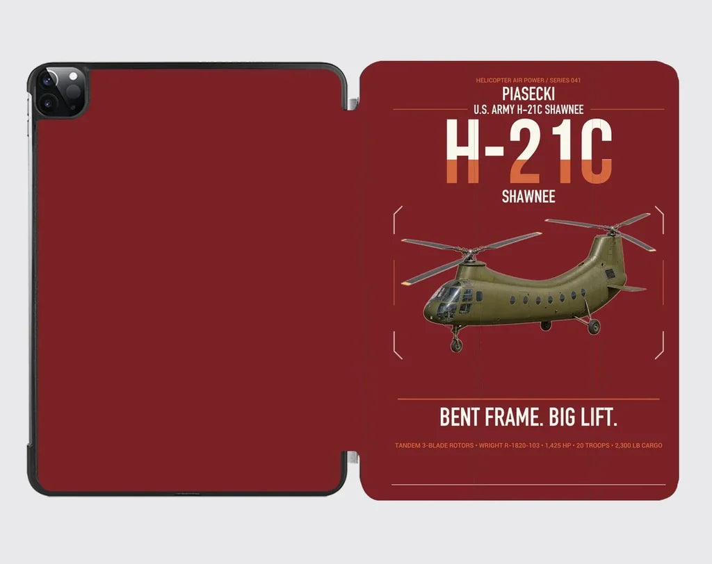 Piasecki H-21C Shawnee design on dark red ipad tablet case