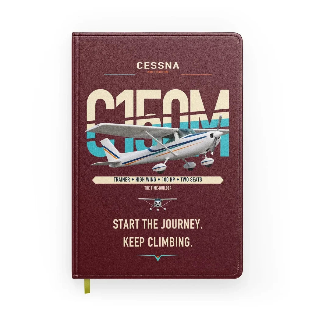 Cessna 150M design on dark red notebook