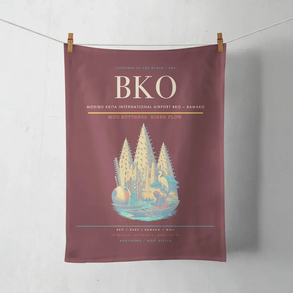 Modibo Keita International Airport (BKO) design on dark red towel