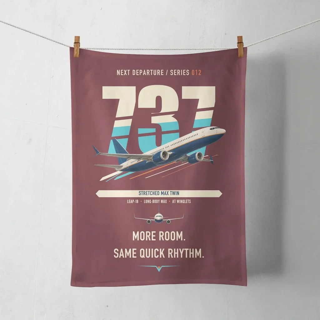 Boeing 737 MAX 9 design on dark red towel