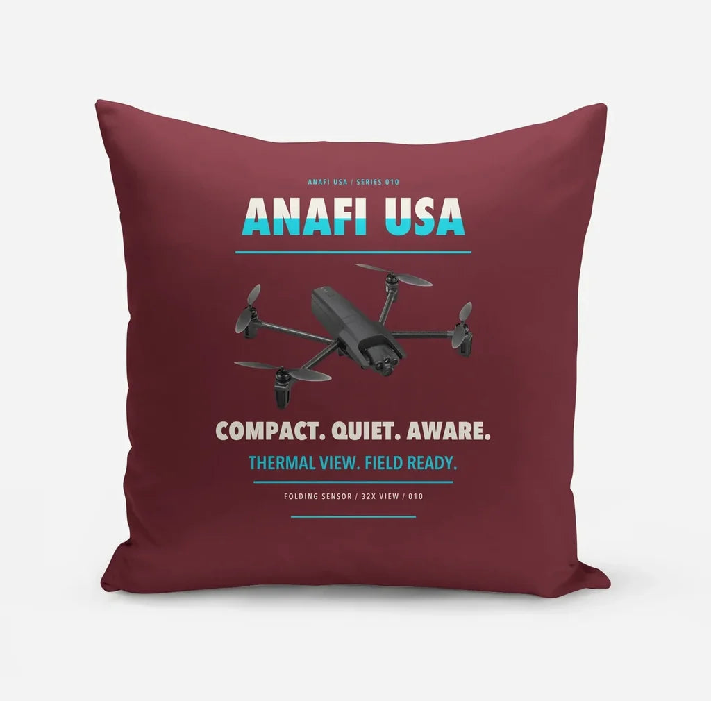 Parrot ANAFI USA design on dark red pillow