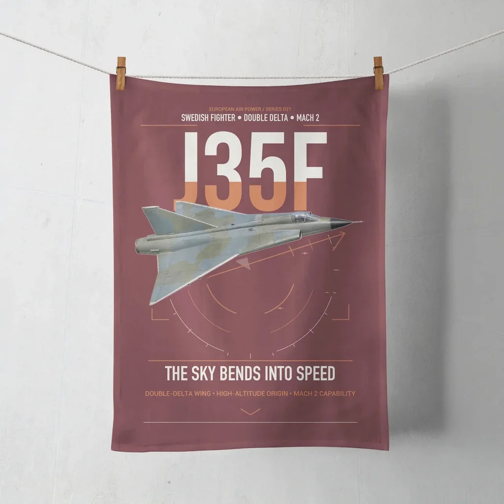 Saab J 35F Draken design on dark red towel