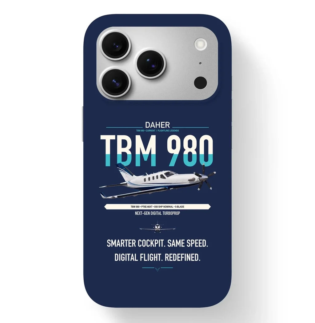 Daher TBM 980 design on navy blue magsafe iphone case, for iPhone 17 Pro