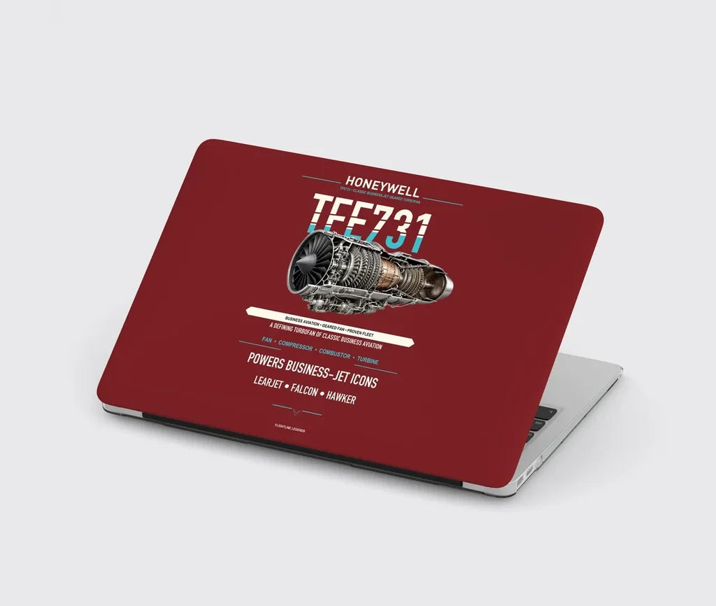 TFE731 design on dark red MacBook case
