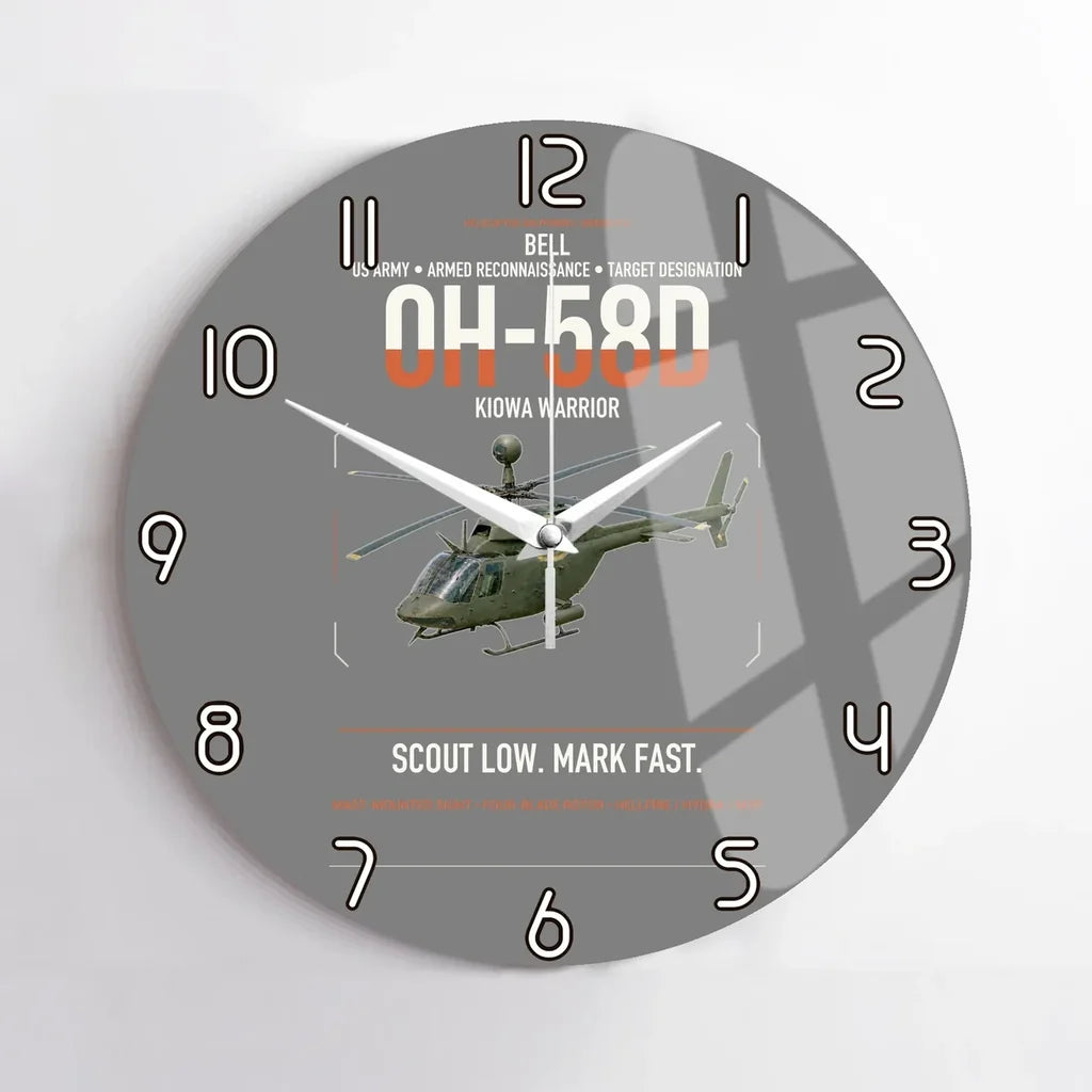 Bell OH-58D Kiowa Warrior design on gray no frame wall clock